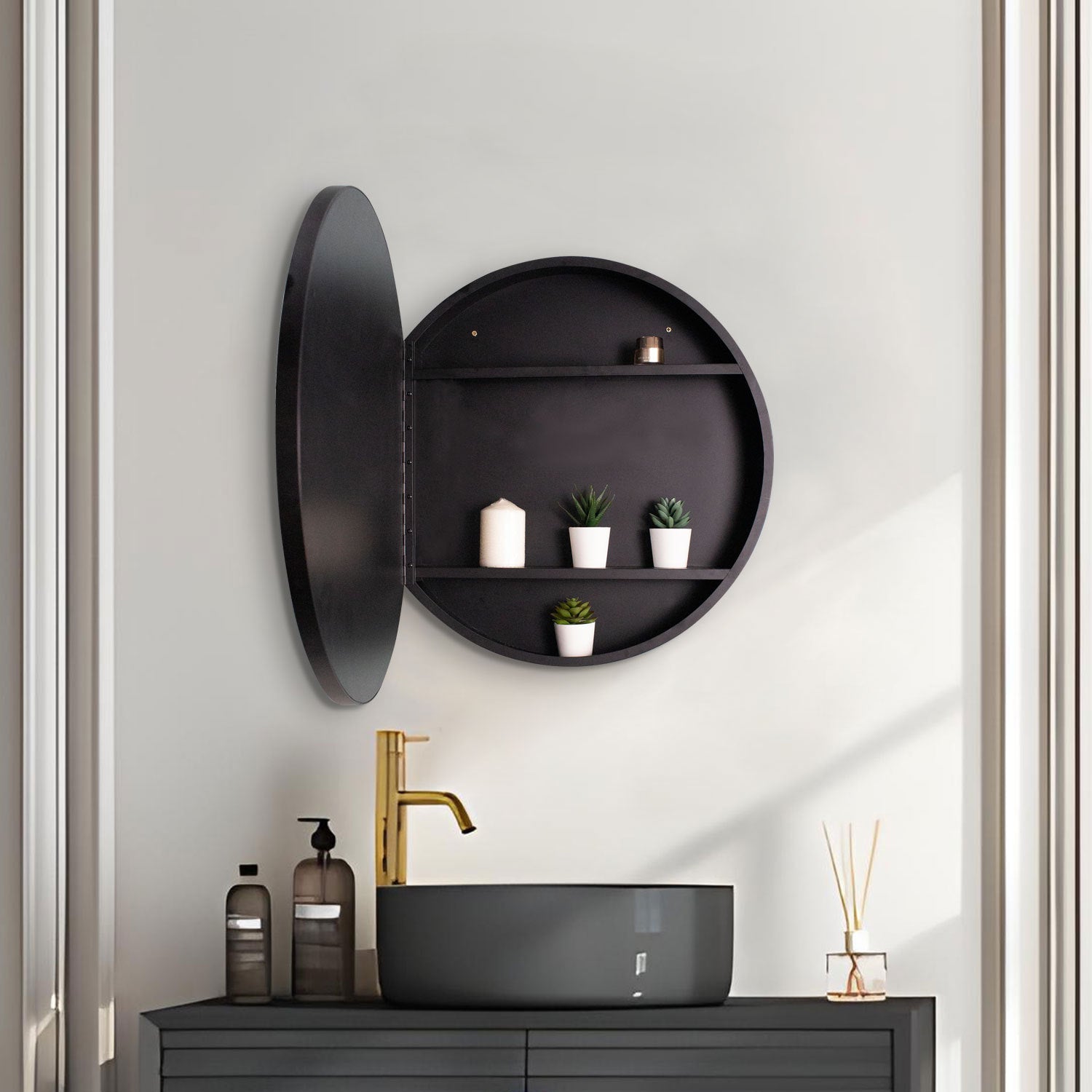 24x24 inch Black Metal Framed Wall mount  Bathroom Medicine Cabinet with Mirror