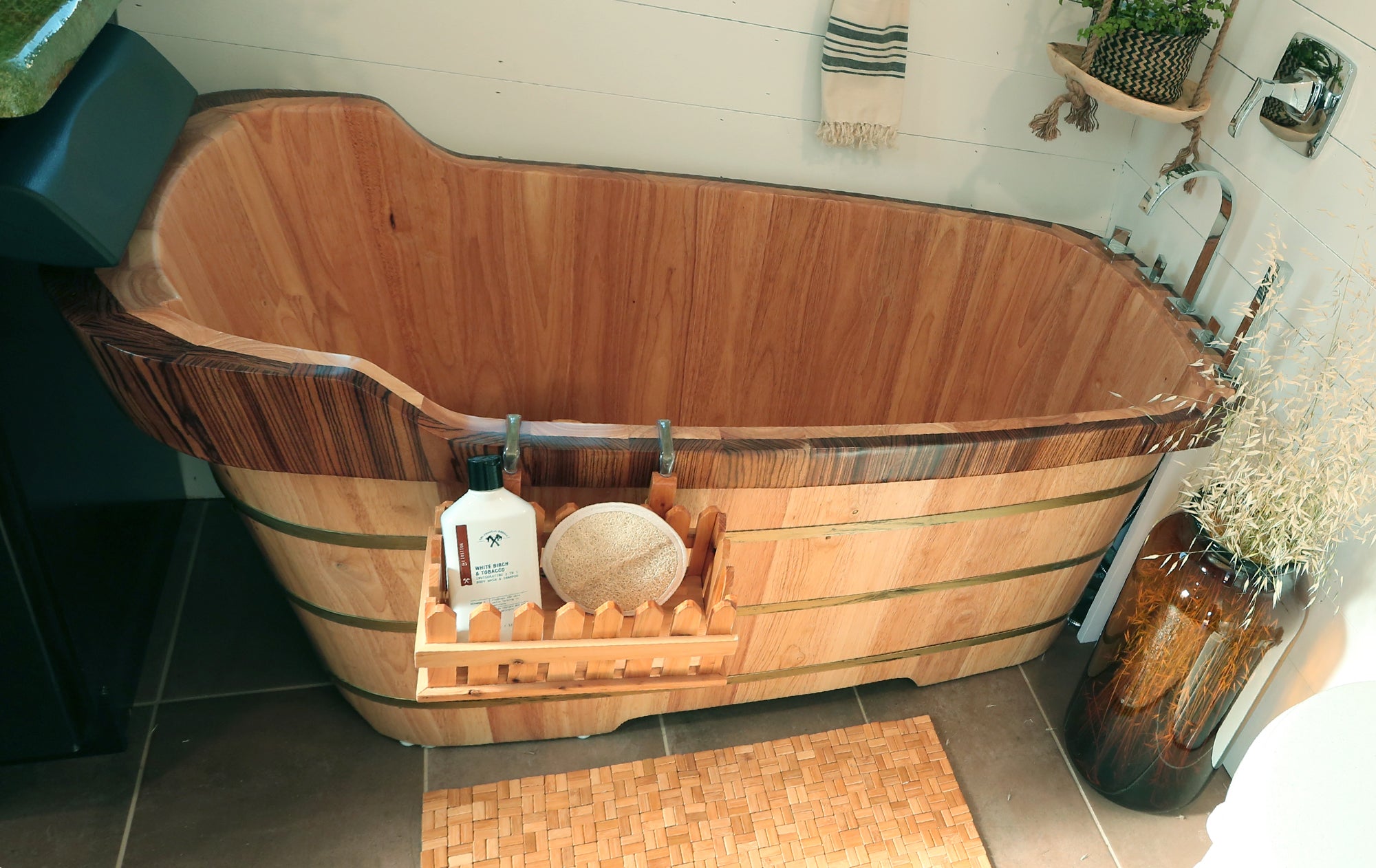 Alfi AB1148 59" Free Standing Wooden Bathtub with Chrome Tub Filler