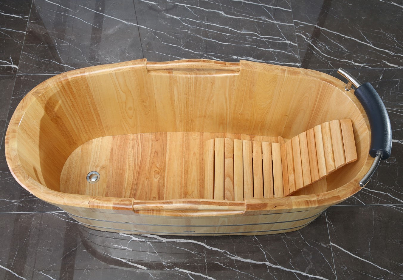 Alfi AB1163 61" Free Standing Wooden Bathtub with Cushion Headrest
