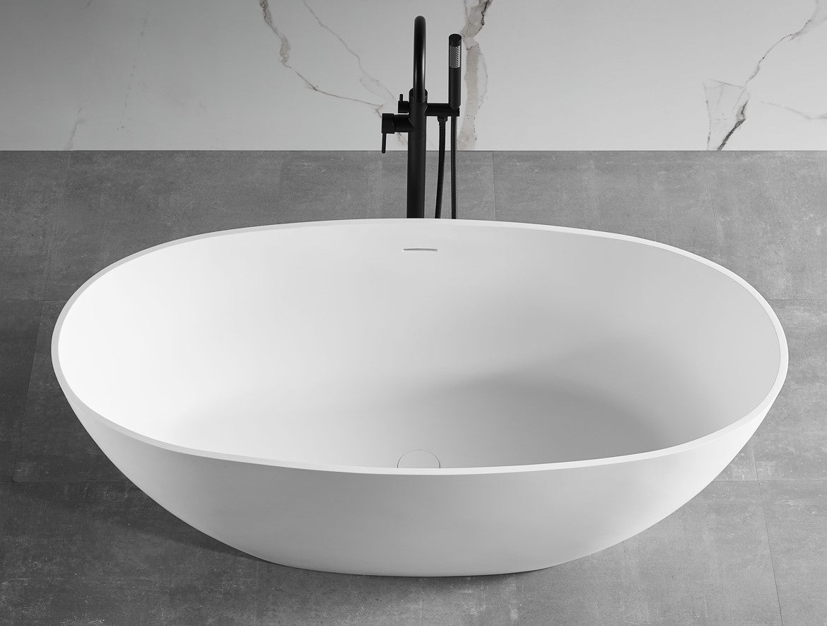 Alfi AB9975 59" White Oval Solid Surface Resin Soaking Bathtub
