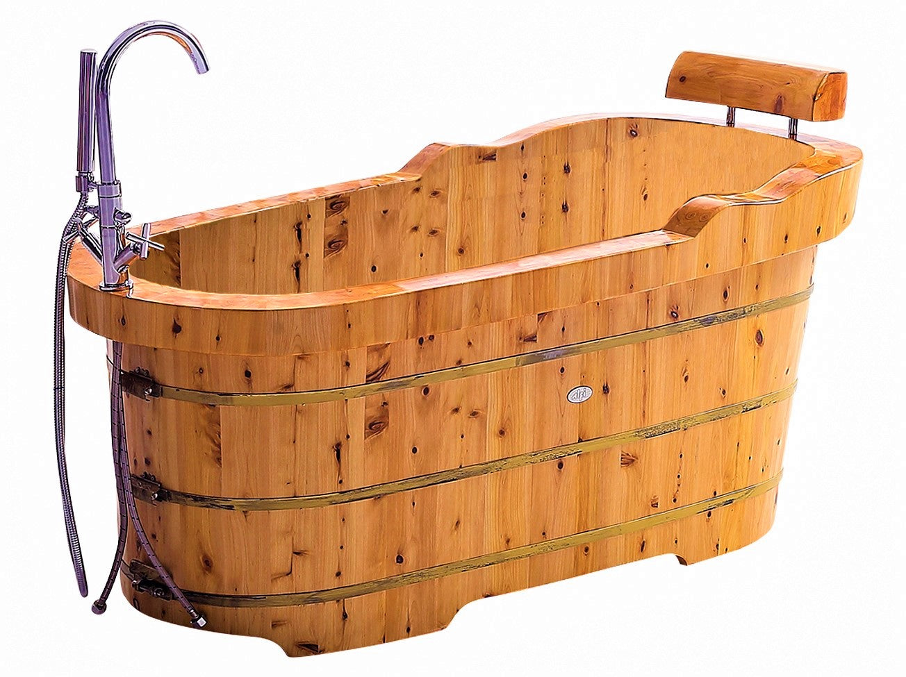 Alfi AB1139 61" Cedar Wooden Bathtub  with Fixtures & Headrest