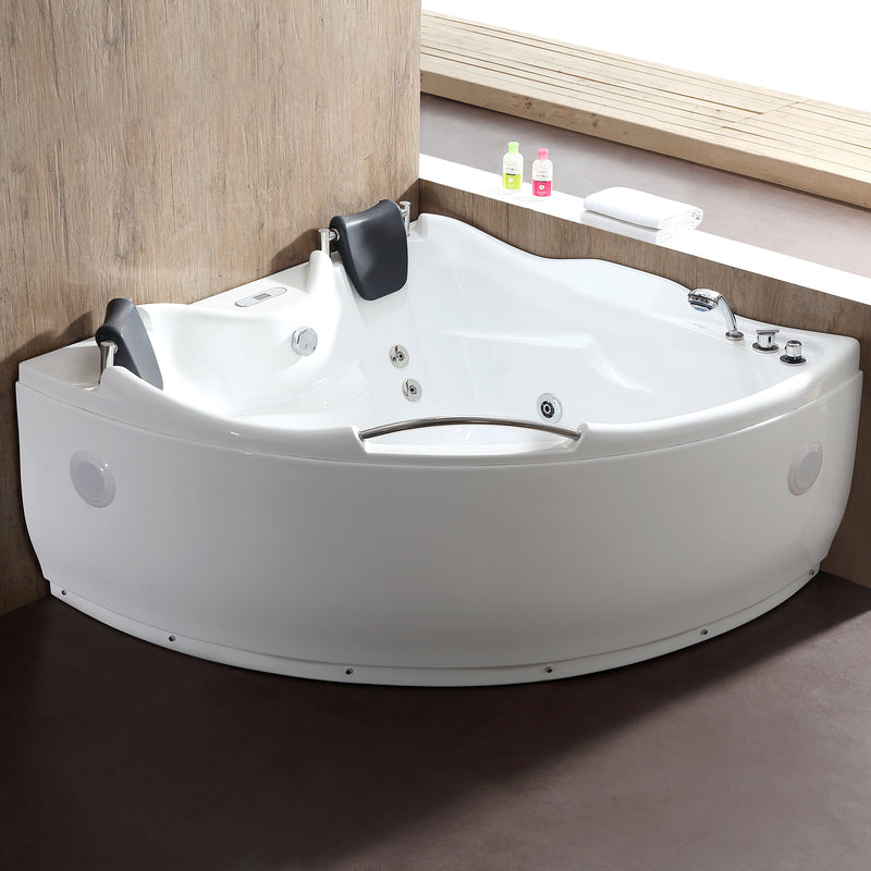 EAGO AM125ETL 5' Corner Acrylic Whirlpool Bathtub for 2 w Fixtures