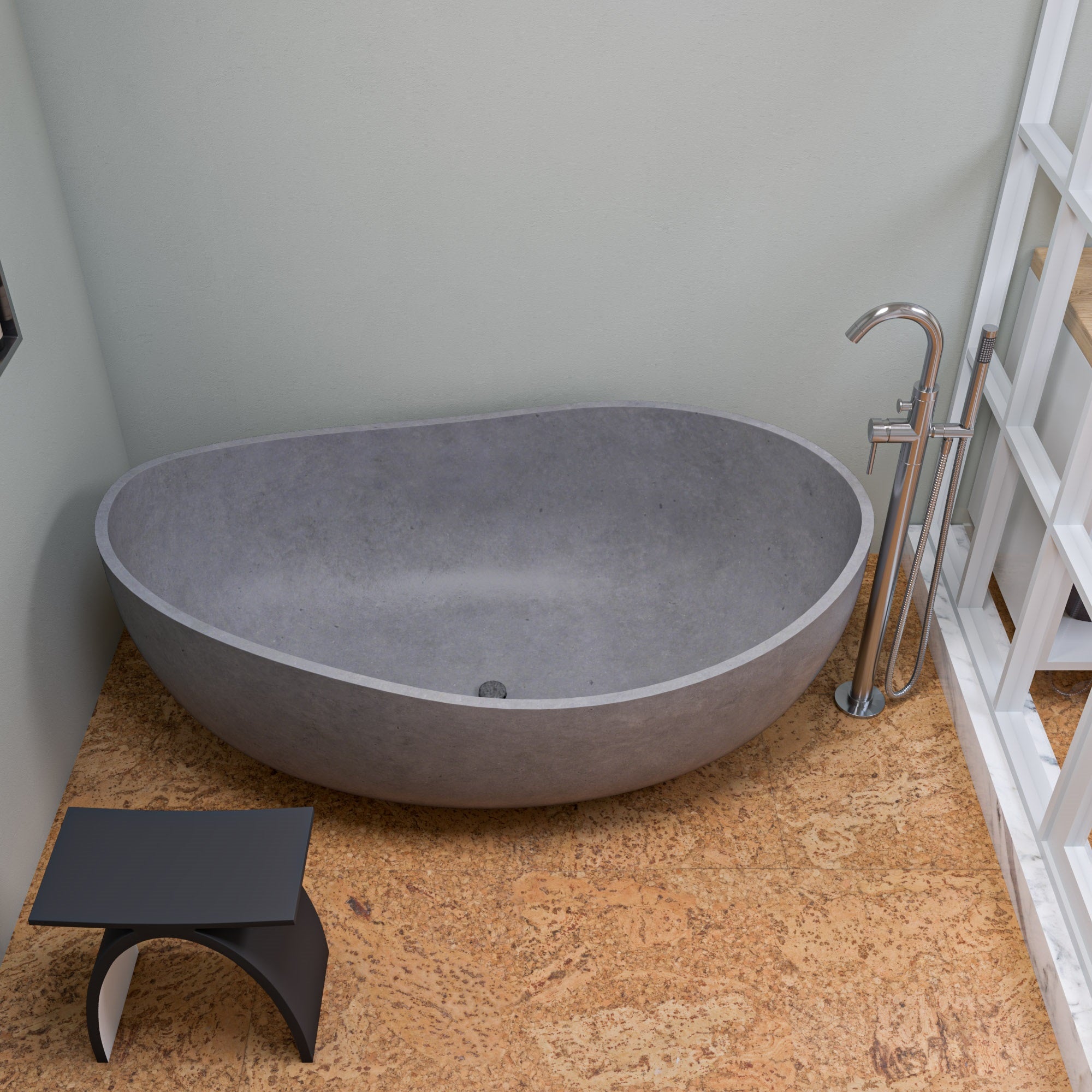ALFI ABCO63TUB 63" Solid Concrete Gray Matte Oval Bathtub
