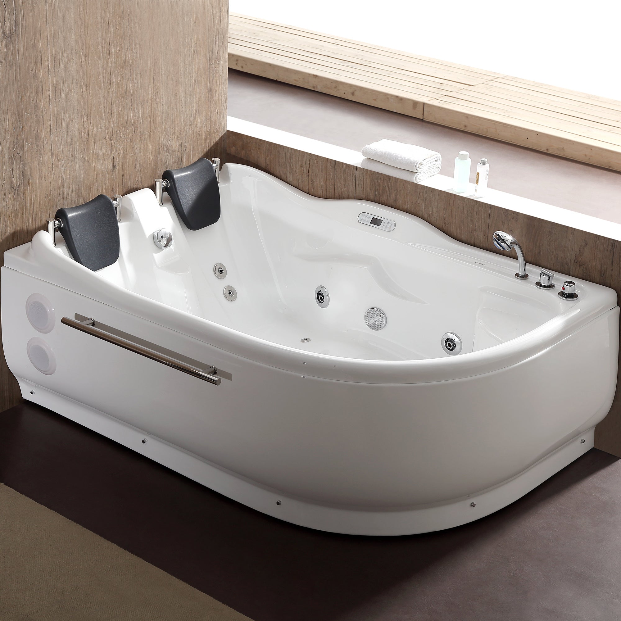 Eago AM124ETL-R 6' Right Corner Acrylic White Whirlpool Bathtub for 2