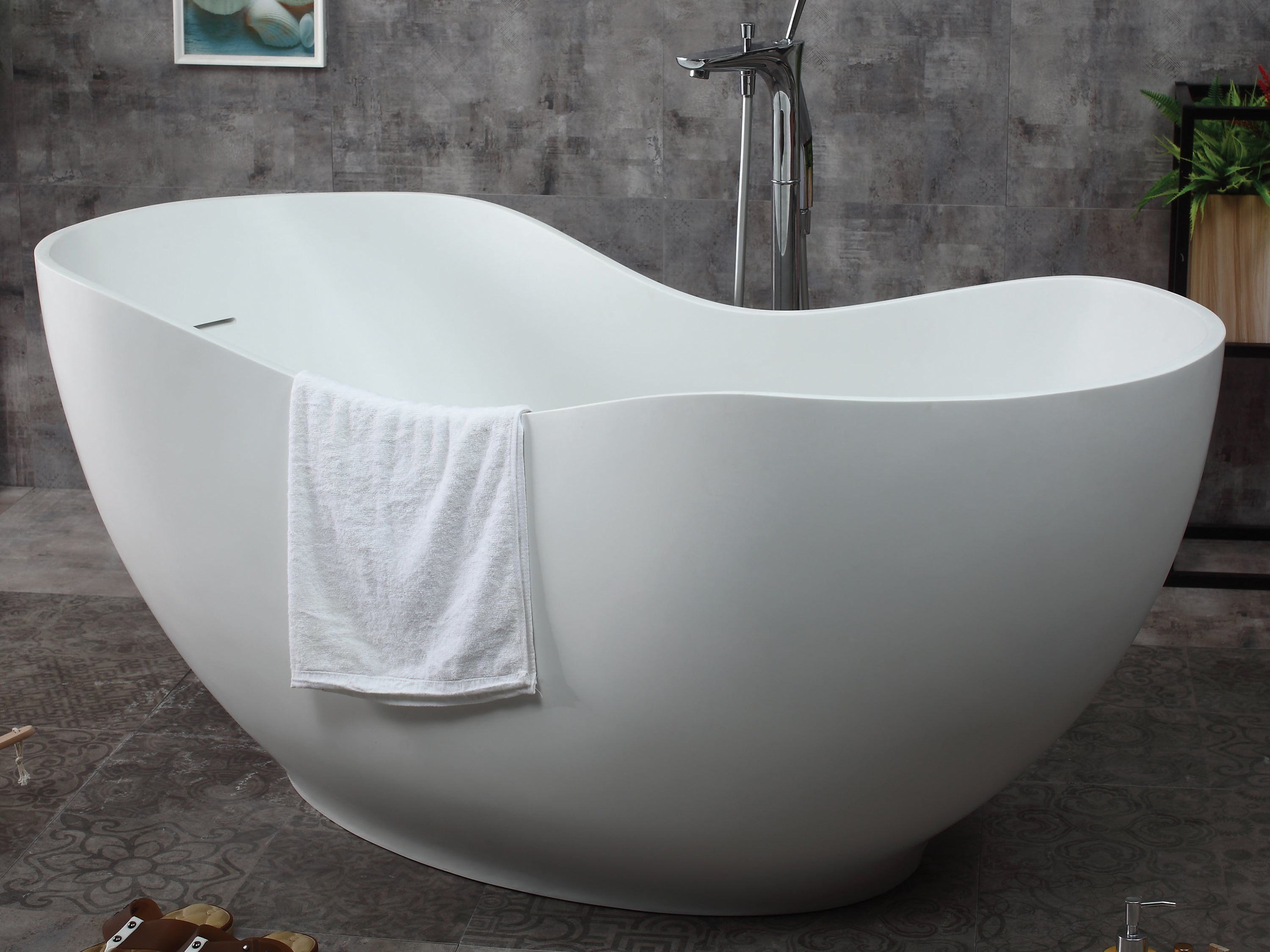 Alfi AB9949 66" White Solid Surface Smooth Resin Soaking Bathtub