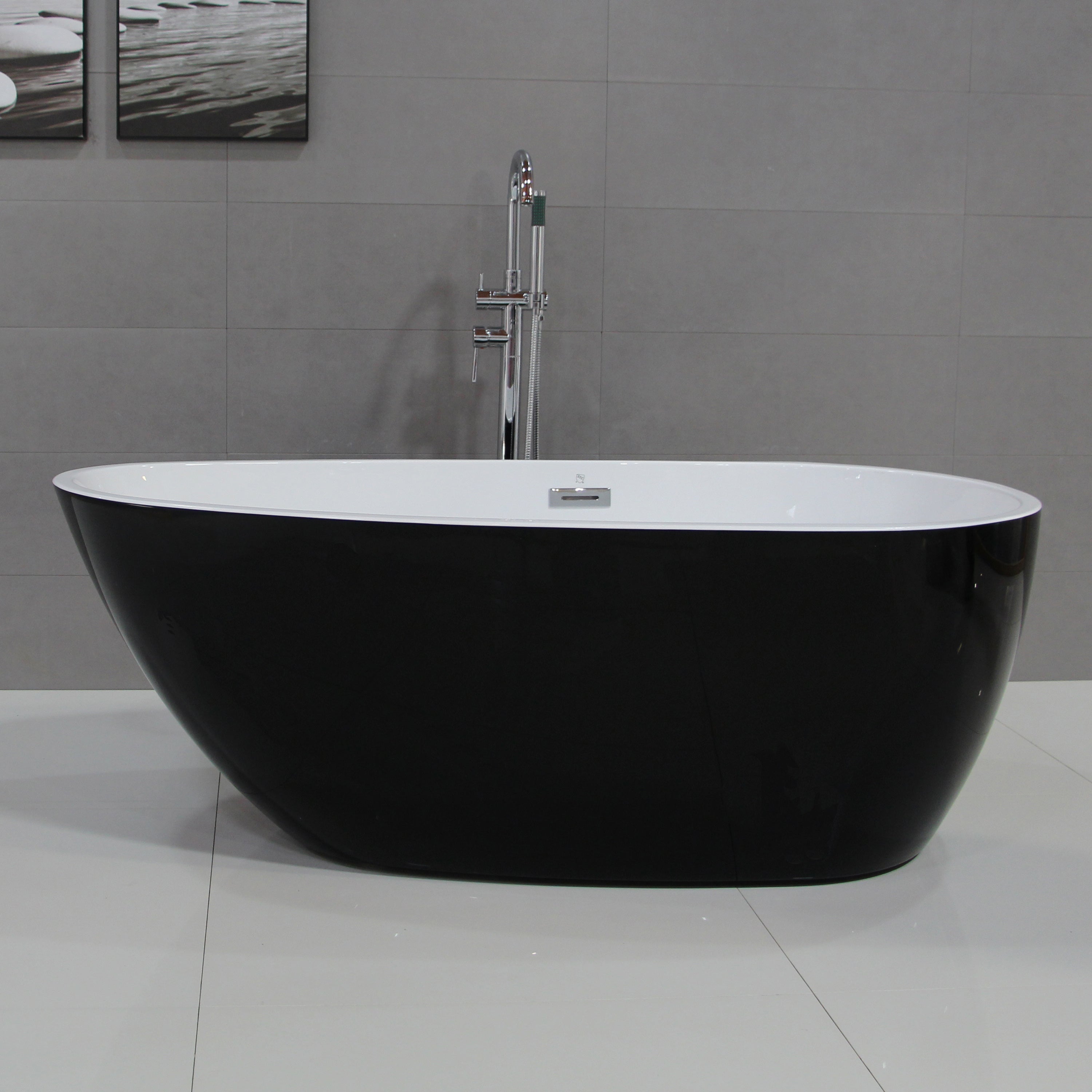 Alfi AB8862 59" Black & White Oval Acrylic Free Standing Bathtub